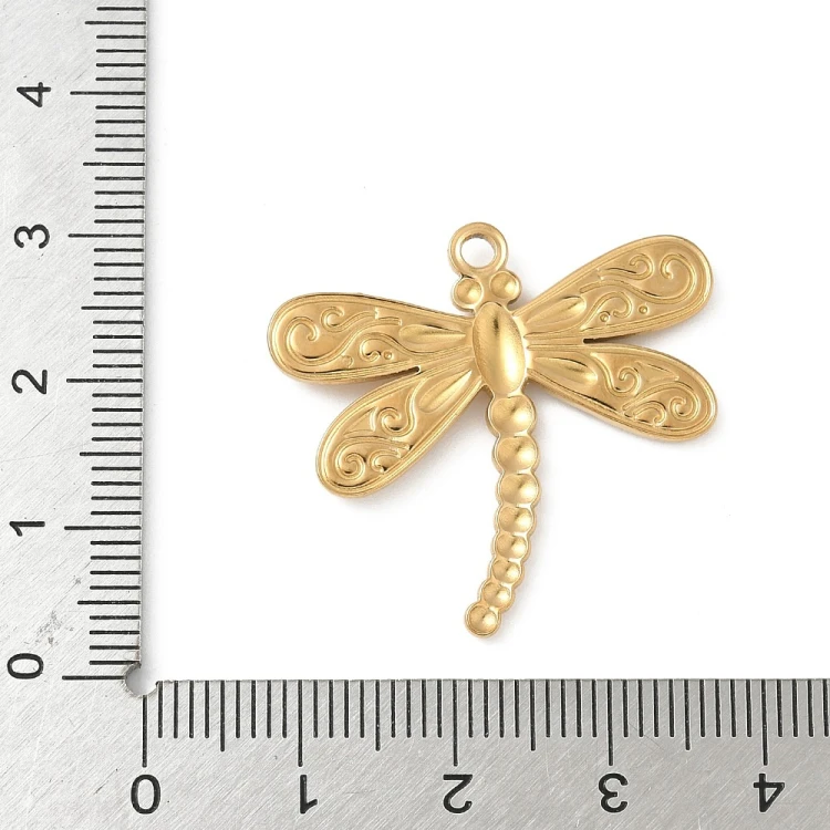 ZSS426 Zawieszka do biżuterii ważka owad 30x28mm stal nierdzewna IP - złota 18K