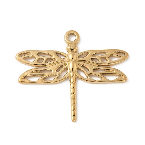 ZSS428 Zawieszka do biżuterii ważka owad 30x25mm stal nierdzewna IP - złota 18K