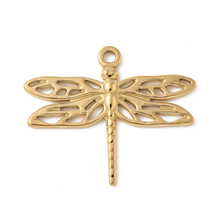 ZSS428 Zawieszka do biżuterii ważka owad 30x25mm stal nierdzewna IP - złota 18K