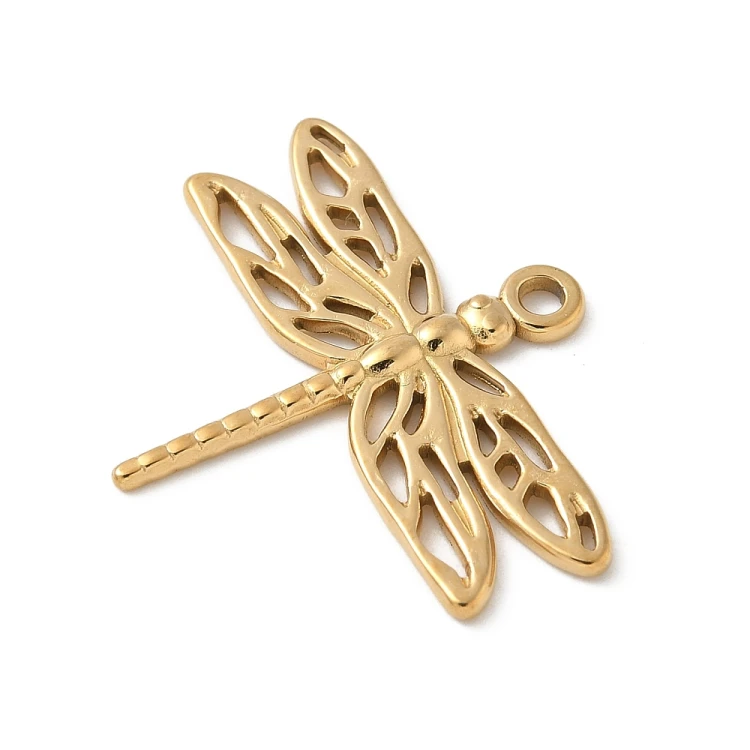 ZSS428 Zawieszka do biżuterii ważka owad 30x25mm stal nierdzewna IP - złota 18K