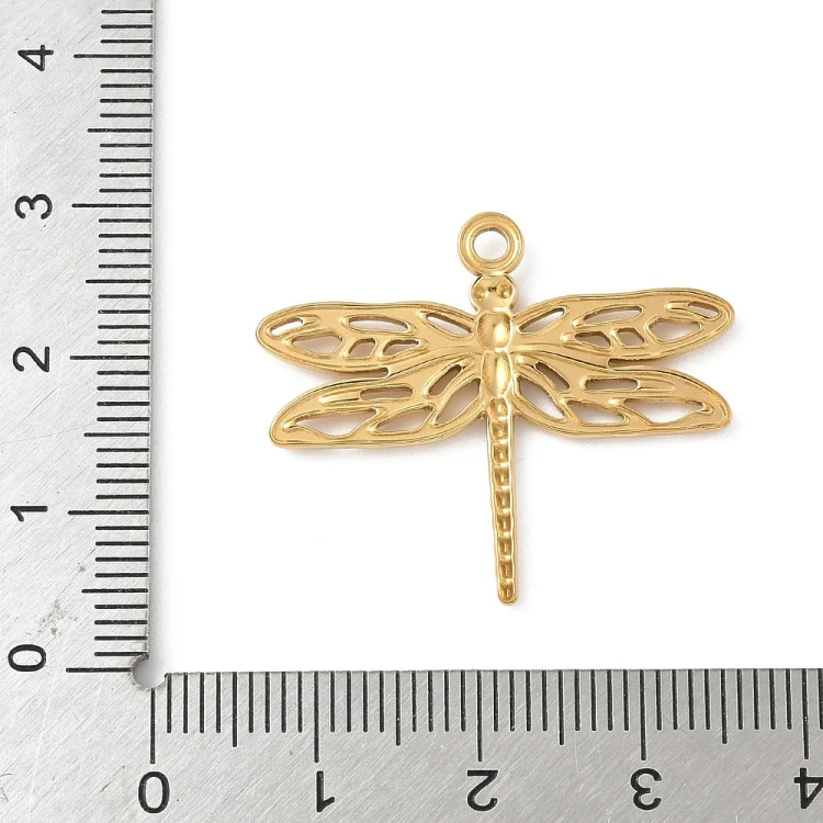 ZSS428 Zawieszka do biżuterii ważka owad 30x25mm stal nierdzewna IP - złota 18K