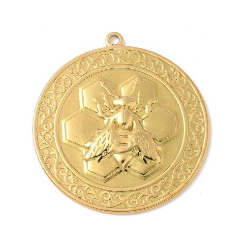 ZSS429 Zawieszka do biżuterii blaszka owad pszczoła 38mm stal nierdzewna IP - złota 18K