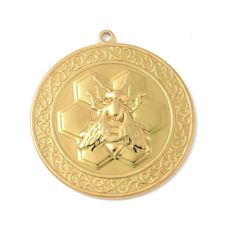 ZSS429 Zawieszka do biżuterii blaszka owad pszczoła 38mm stal nierdzewna IP - złota 18K