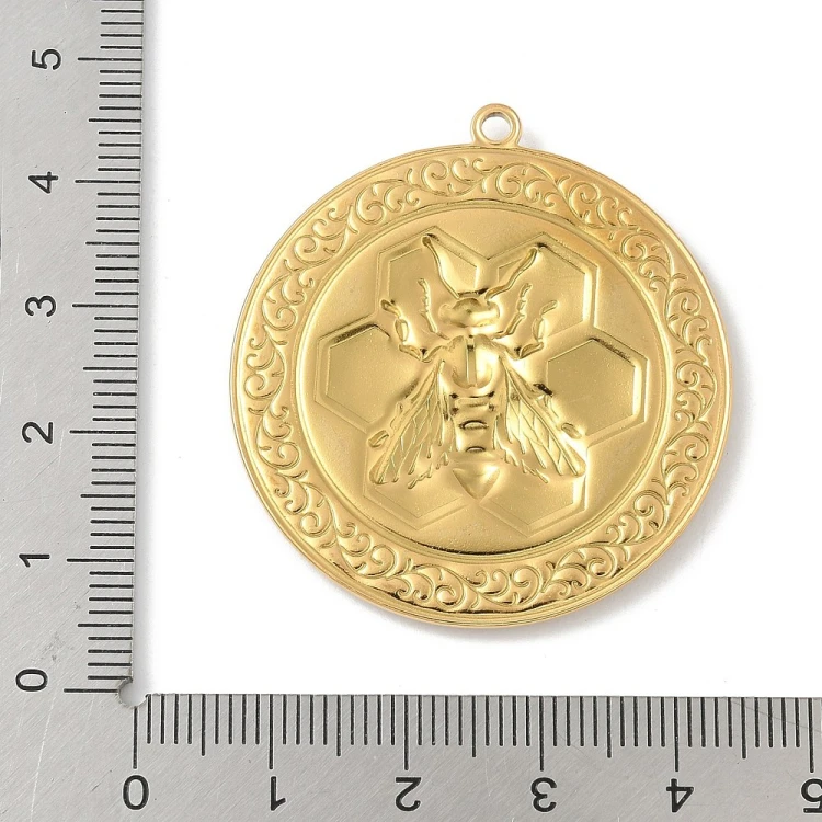 ZSS429 Zawieszka do biżuterii blaszka owad pszczoła 38mm stal nierdzewna IP - złota 18K