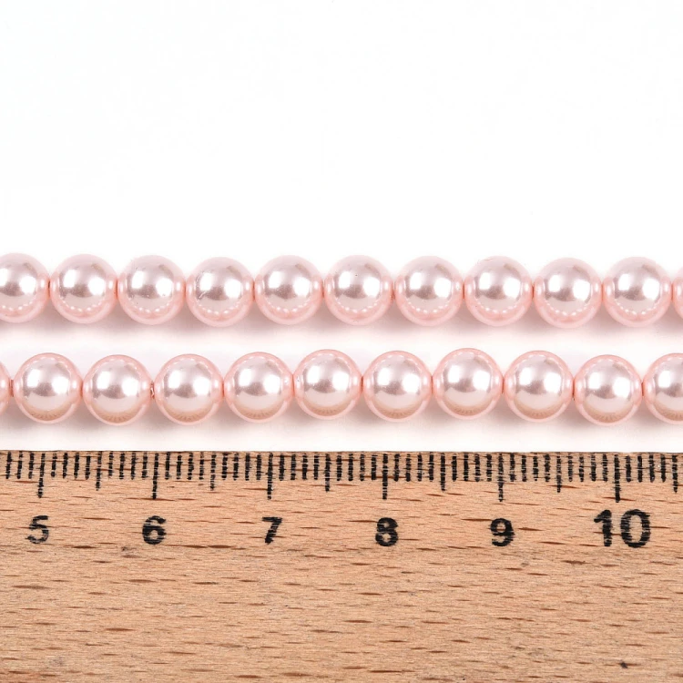 PER318 Perły szklane powlekane woskowane kule 6mm sznur 69szt j.różowe