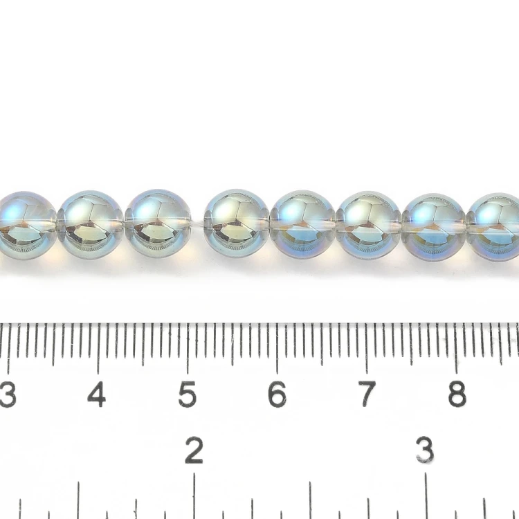 KS137 Koraliki szklane powlekane kule 8mm sznur 50szt j.niebieskie AB