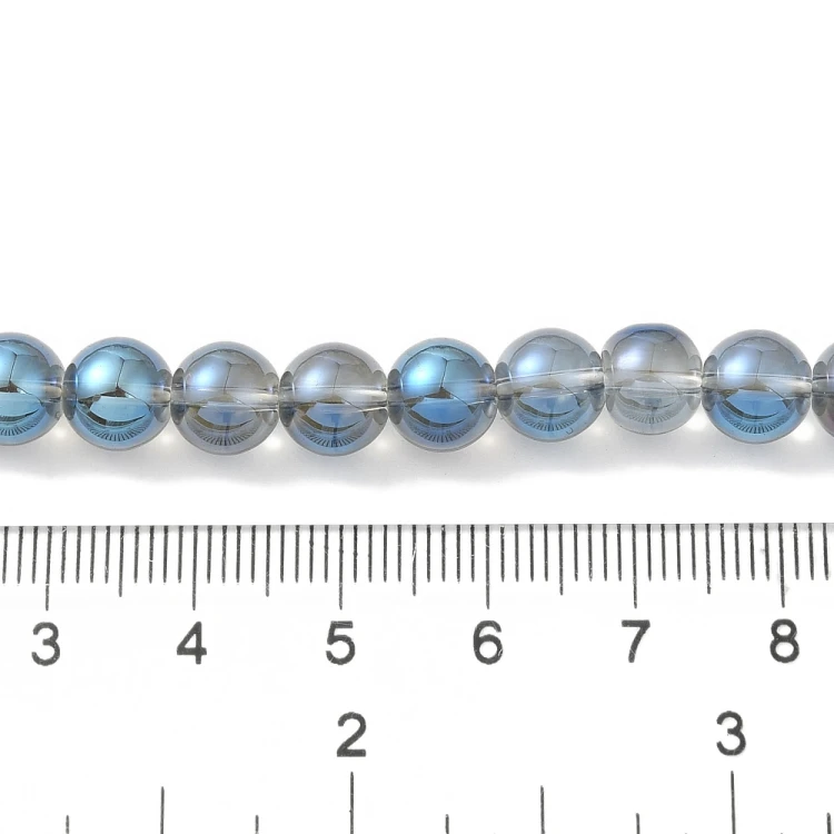 KS138 Koraliki szklane powlekane kule 8mm sznur 50szt niebieskie AB