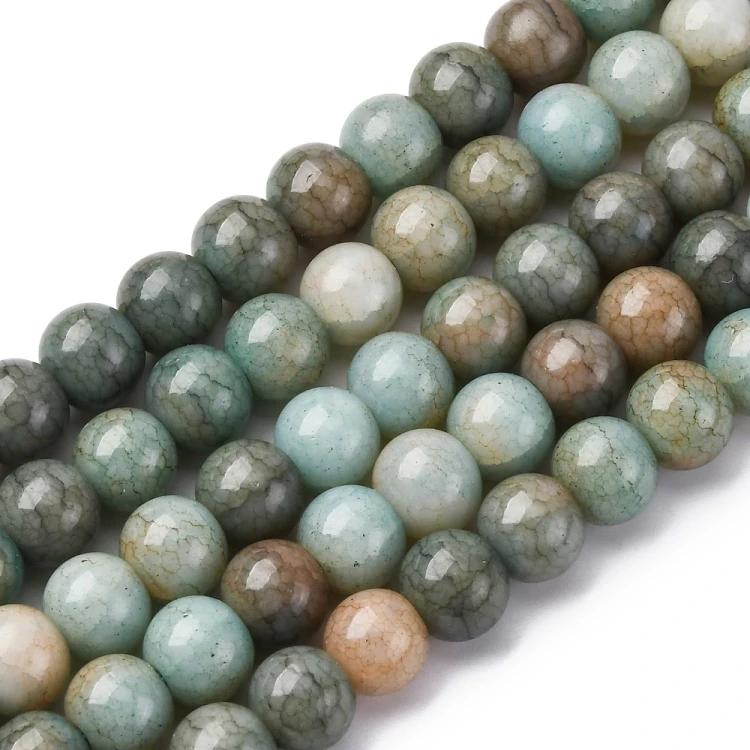 KS140 Koraliki szklane powlekane kule 8,5x7,5mm sznur 50szt zielono- brązowe ombre