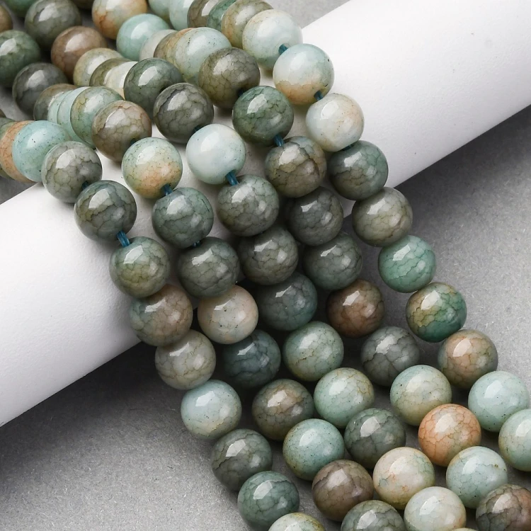 KS140 Koraliki szklane powlekane kule 8,5x7,5mm sznur 50szt zielono- brązowe ombre