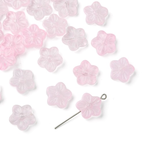 KS141 Koraliki szklane kwiatki kwiatuszki 12,5mm 30szt transparentne różowe