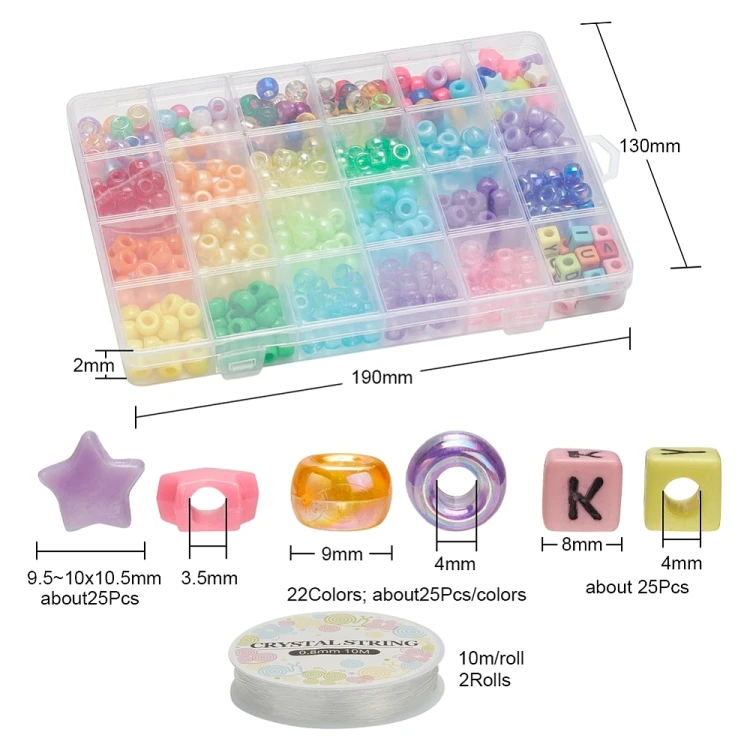 ZKOR60 Koraliki plastikowe pony kandi oponki, literki, gwiazdki 595szt