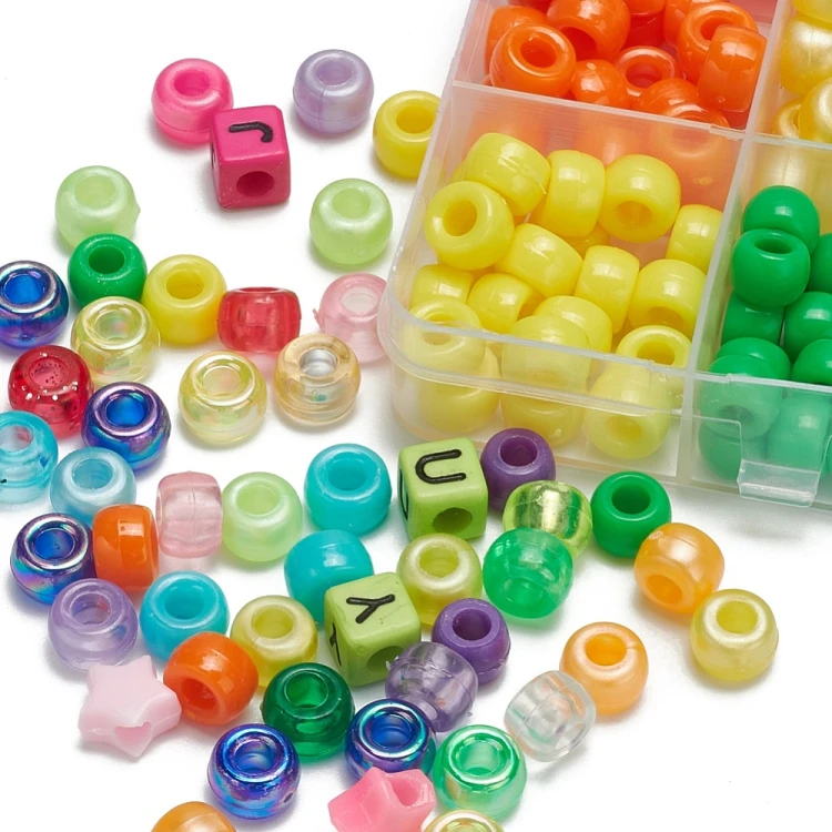 ZKOR60 Koraliki plastikowe pony kandi oponki, literki, gwiazdki 595szt