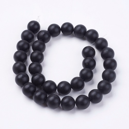 BST10 Black Stone kamień syntetyczny koraliki kule 12mm sznur 33szt czarne matowe