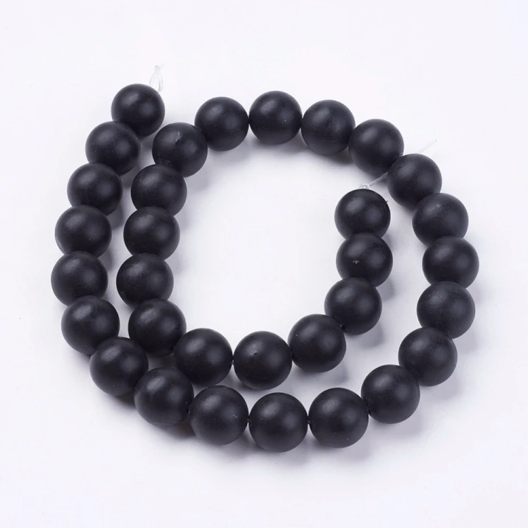 BST10 Black Stone kamień syntetyczny koraliki kule 12mm sznur 33szt czarne matowe