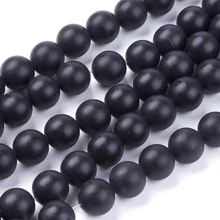 BST10 Black Stone kamień syntetyczny koraliki kule 12mm sznur 33szt czarne matowe