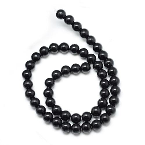 BST11 Black Stone kamień syntetyczny koraliki kule 8mm sznur 46szt czarne