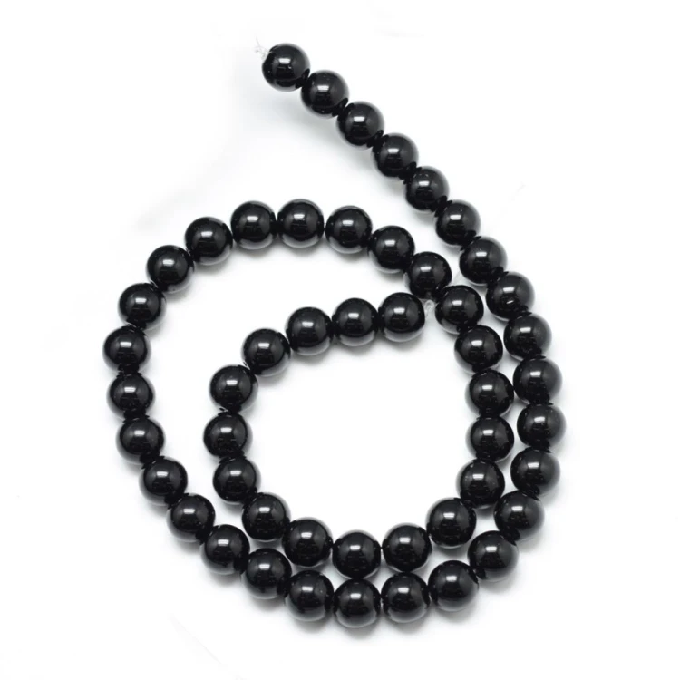 BST11 Black Stone kamień syntetyczny koraliki kule 8mm sznur 46szt czarne