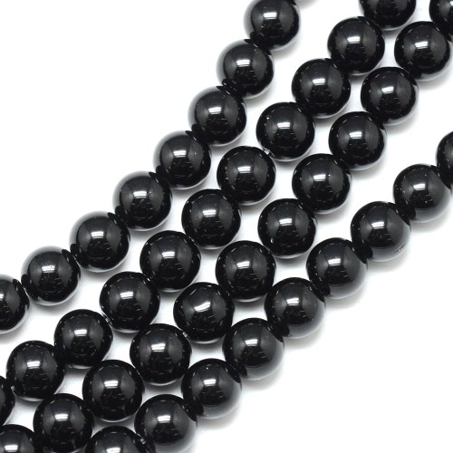 BST11 Black Stone kamień syntetyczny koraliki kule 8mm sznur 46szt czarne