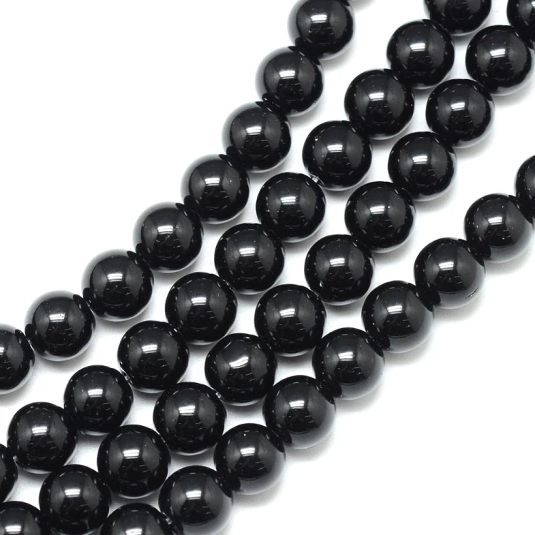 BST11 Black Stone kamień syntetyczny koraliki kule 8mm sznur 46szt czarne