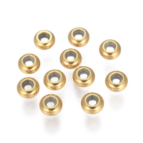 STM14 Przekładka ozdobna 6x3mm koralik stoper dysk stal nierdzewna PVD 5szt złota