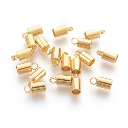 KRZ132 Zakończenie końcówka rzemienia sznurka 3mm 2szt stal nierdzewna złote 18K