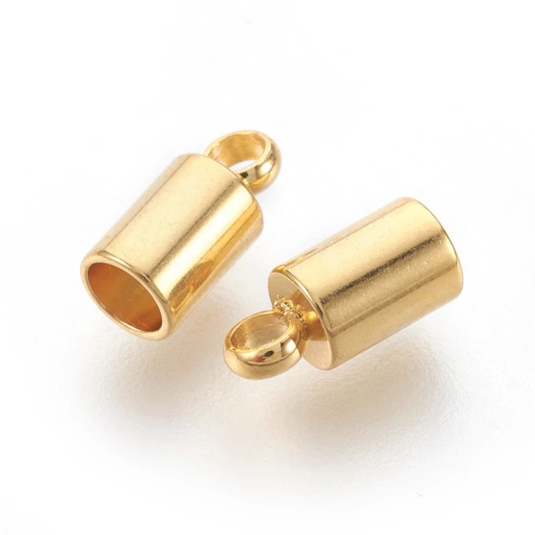 KRZ132 Zakończenie końcówka rzemienia sznurka 3mm 2szt stal nierdzewna złote 18K
