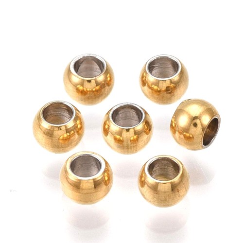 kpm60 Koraliki kuleczki przekładki 4x3mm 10szt stal nierdzewna PVD złote 18K