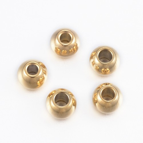 kpm61 Koraliki kuleczki przekładki 4x3,3mm 5szt stal nierdzewna IP złote
