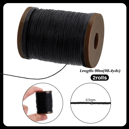 SSK18 Sznurek skręcany woskowany 0,5mm szpula 90m - czarny
