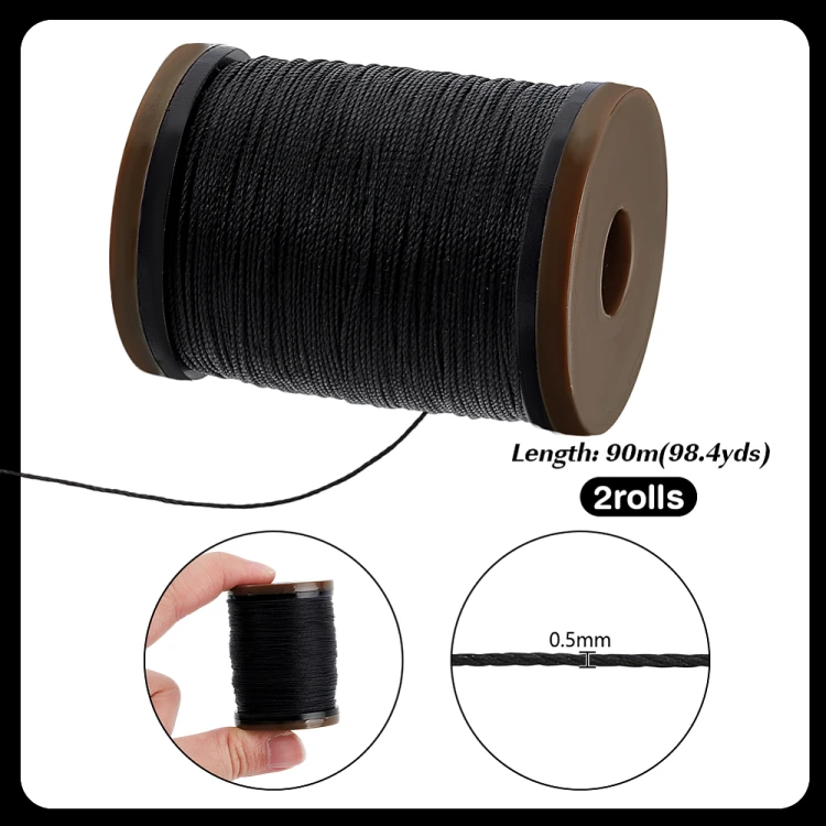 SSK18 Sznurek skręcany woskowany 0,5mm szpula 90m - czarny