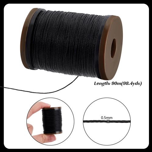 SSK18 Sznurek skręcany woskowany 0,5mm szpula 90m - czarny