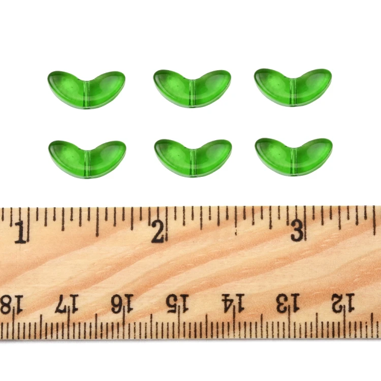 KS142 Koraliki szklane listki 14x6,5mm 100szt transparentne zielone