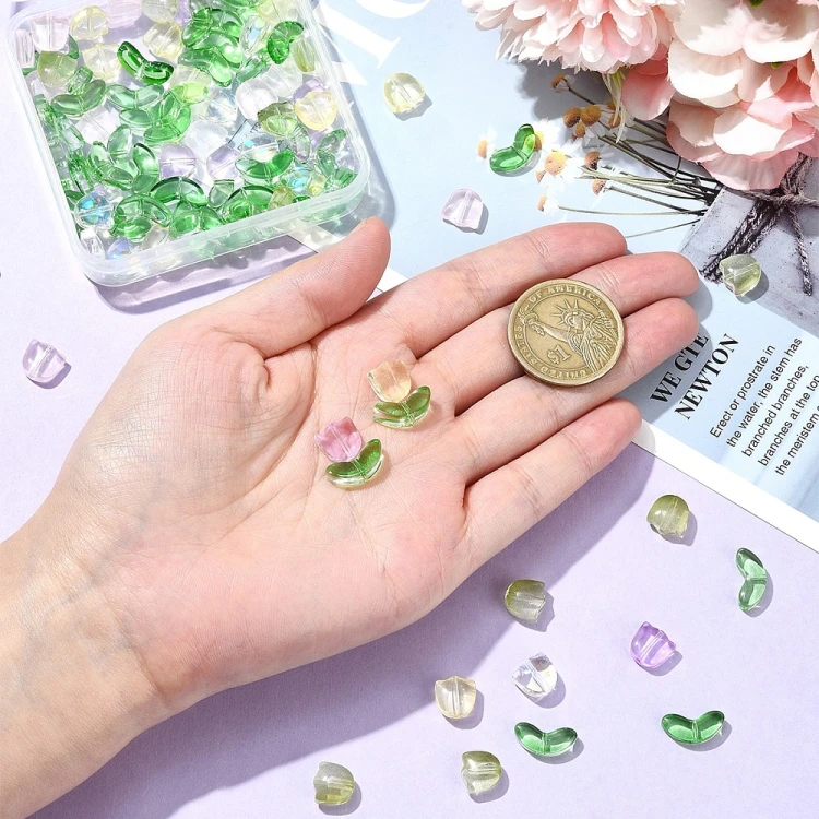 KS145 Koraliki szklane tulipan 100szt transparentne mix kolor