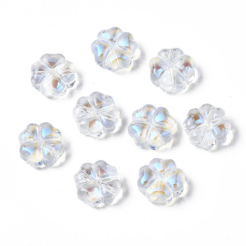 KS146 Koraliki szklane koniczynki 10x10mm 20szt transparentne AB