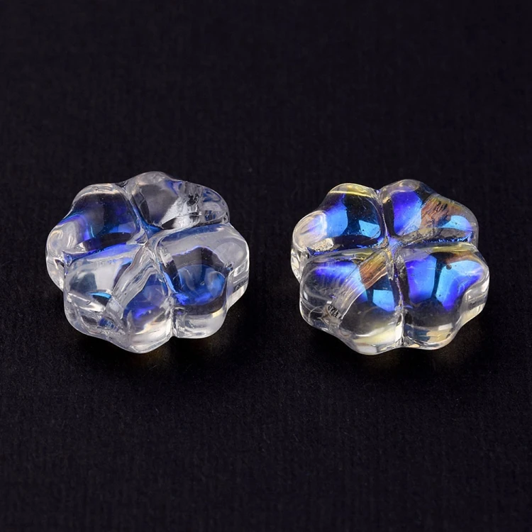 KS146 Koraliki szklane koniczynki 10x10mm 20szt transparentne AB