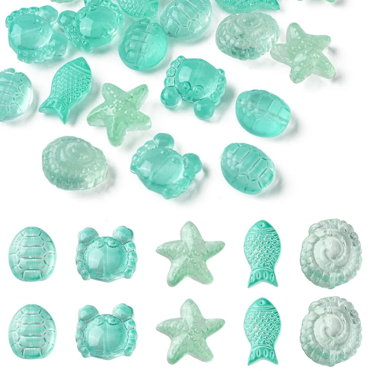 KS148 Koraliki szklane morskie marine 25szt transparentne turkusowe