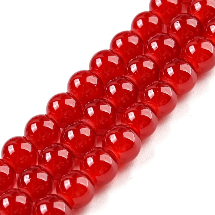 KS157 Koraliki szklane powlekane kule 6mm sznur 135szt czerwone