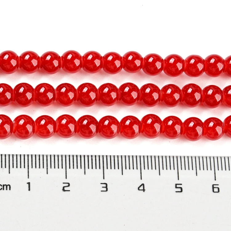 KS157 Koraliki szklane powlekane kule 6mm sznur 135szt czerwone