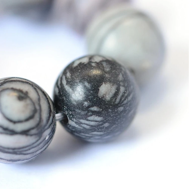 JAS100 Jaspis czarny kamień naturalny koraliki kule 8mm sznur 45szt
