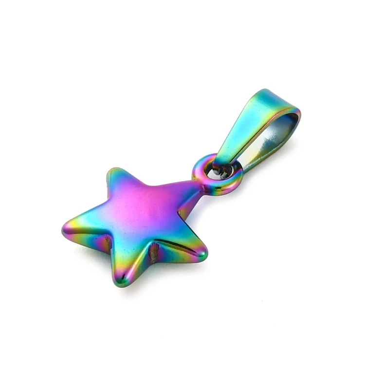 ZSS440 Zawieszka do biżuterii gwiazda gwiazdka 10x13mm stal nierdzewna IP tęczowa wielokolorowa
