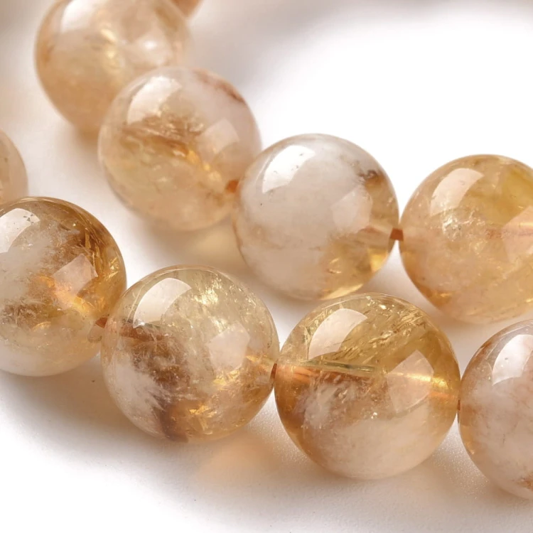 CTR16 Cytryn naturalny kamień dobrobytu i szczęścia koraliki kule 10mm sznur 38szt
