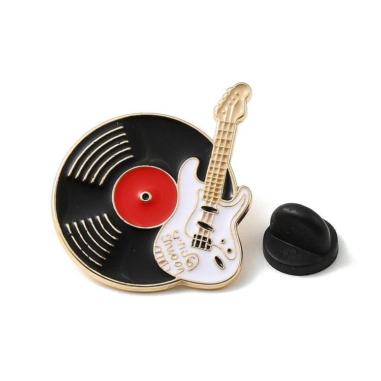 pin143 Przypinka metalowa emaliowana pin płyta gramofonowa z gitarą