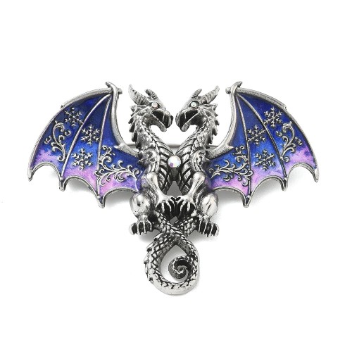 PIN149 Przypinka ozdobna metalowa z cyrkonią broszka - smoki fantasy niebieskie ombre