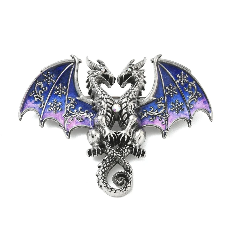 PIN149 Przypinka ozdobna metalowa z cyrkonią broszka - smoki fantasy niebieskie ombre