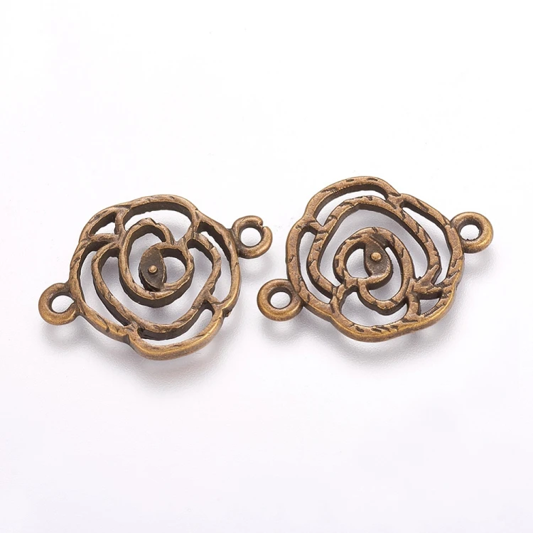 LAC404 Łącznik metalowy ozdobny 27x20mm 5szt róża mosiężny
