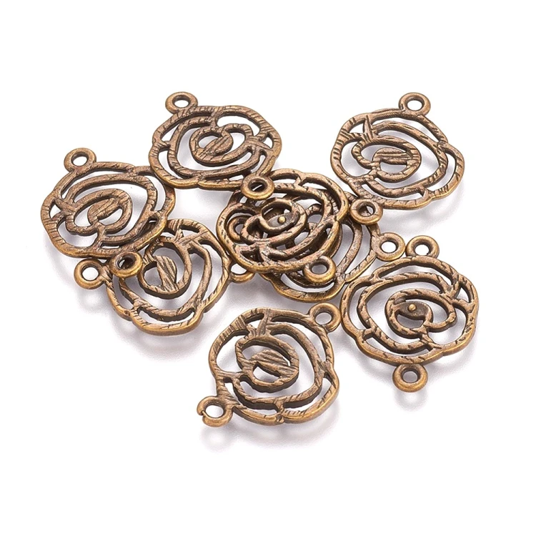 LAC404 Łącznik metalowy ozdobny 27x20mm 5szt róża mosiężny