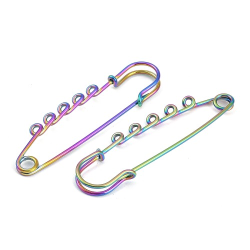 AGB14 Baza agrafki ozdobna agrafka 19x70mm stal nierdzewna (IP) - tęczowa rainbow