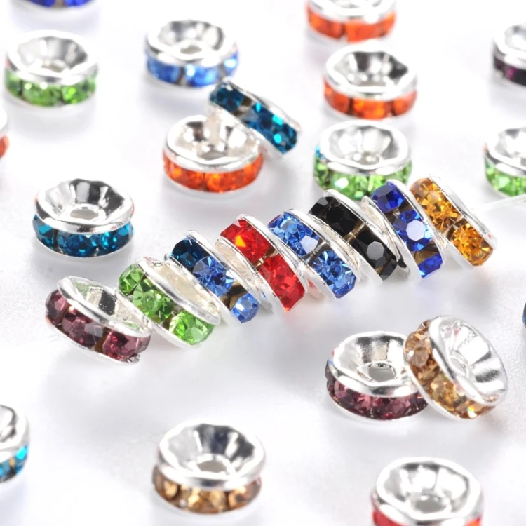 PRM688 Przekładka metalowa Ozdobna z cyrkoniami 6mm 10szt mix kolor