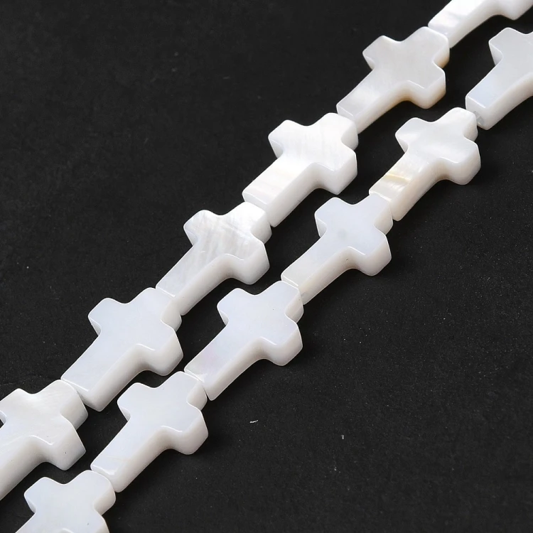 PEM20 Perły muszelkowe LUX koraliki krzyże 10x7x2,5mm sznur 38szt. kremowe