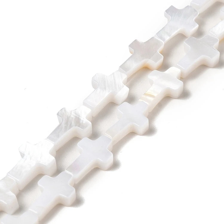 PEM20 Perły muszelkowe LUX koraliki krzyże 10x7x2,5mm sznur 38szt. kremowe